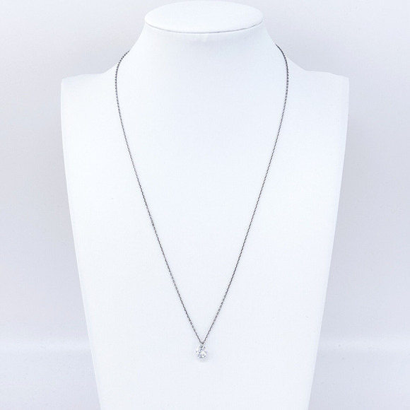 Vintage Sterling Silver 925 Cubic Zirconia Solitaire Pendant Necklace 18" - Picture 2 of 5